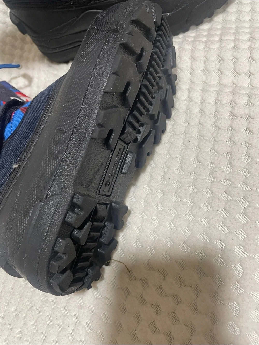 Columbia Kids Navy Blue Winter Boots with Red & White Graphic Print
